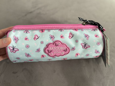 SANTORO GORJUSS XX - Cherry Blossom - Oval Pencil Case with zipper. Blue, pink