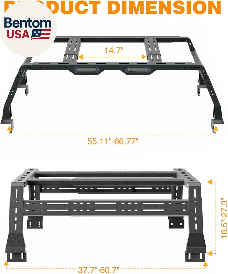 Barras portadoras de caja para camioneta compatibles con Dodge Ram 1500, Tacoma, Tundra, Jeep Gladiator JT,  Foto 2 de 4