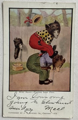 1907 Postcard Busy Bears Playing Leap Frog Vintage