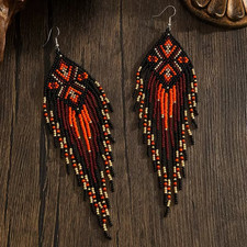 Tribal Earrings Native Large Boho American Seed Beads Handmade Earring