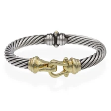 David Yurman 14K Yellow Gold & Sterling Silver Buckle Hook Hinged Cuff Bracelet