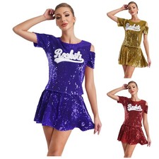 Women Dancewear Ballroom Outfits Rumba Set Competitions T-shirt Shiny Concert