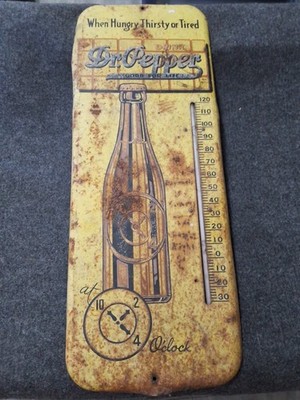 Vintage Original Drink Dr. Pepper Good For Life Steel Sign Thermometer 24  x 10 