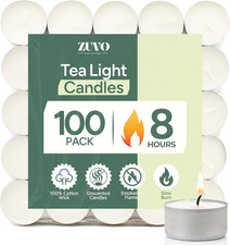 8 Hour Tea Lights Candles 100 Pack - White Long Lasting Tea Lights - Smokeless