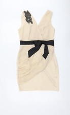 Lipsy Womens Beige Polyester Blend Shift Size 10 V-Neck