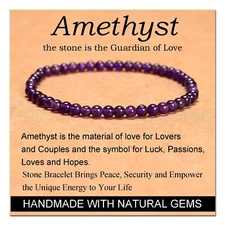 Natural Amethyst Stretch Bracelet 4mm Beads Healing Crystal for Anxiety Relief