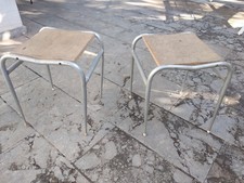 Coppia sgabelli vintage pouf anni 60 rari design metallo e legno piedi a punta