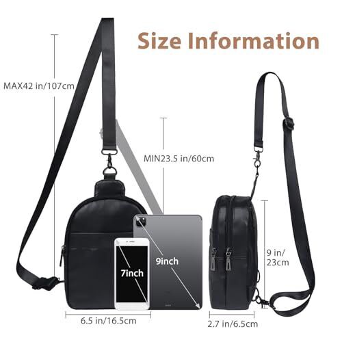 Sling Bag for Women, Leather Crossbody Bags for Women, Small Chest Bag, Black - Picture 2 of 7
