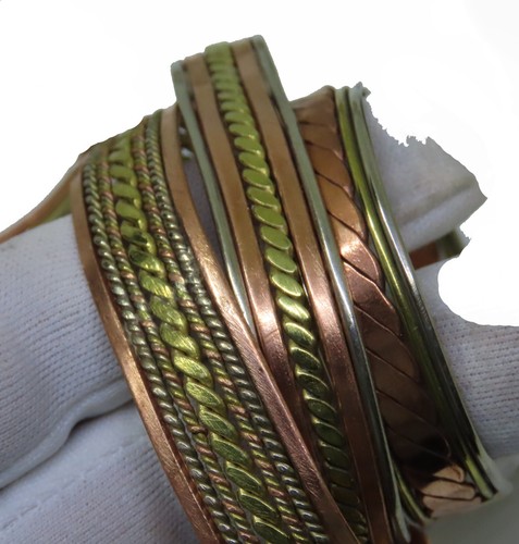 Bracciale 3 metalli: rame, bronzo, alpaca. Alibio dolore artrite, regolabile - Foto 2 di 10