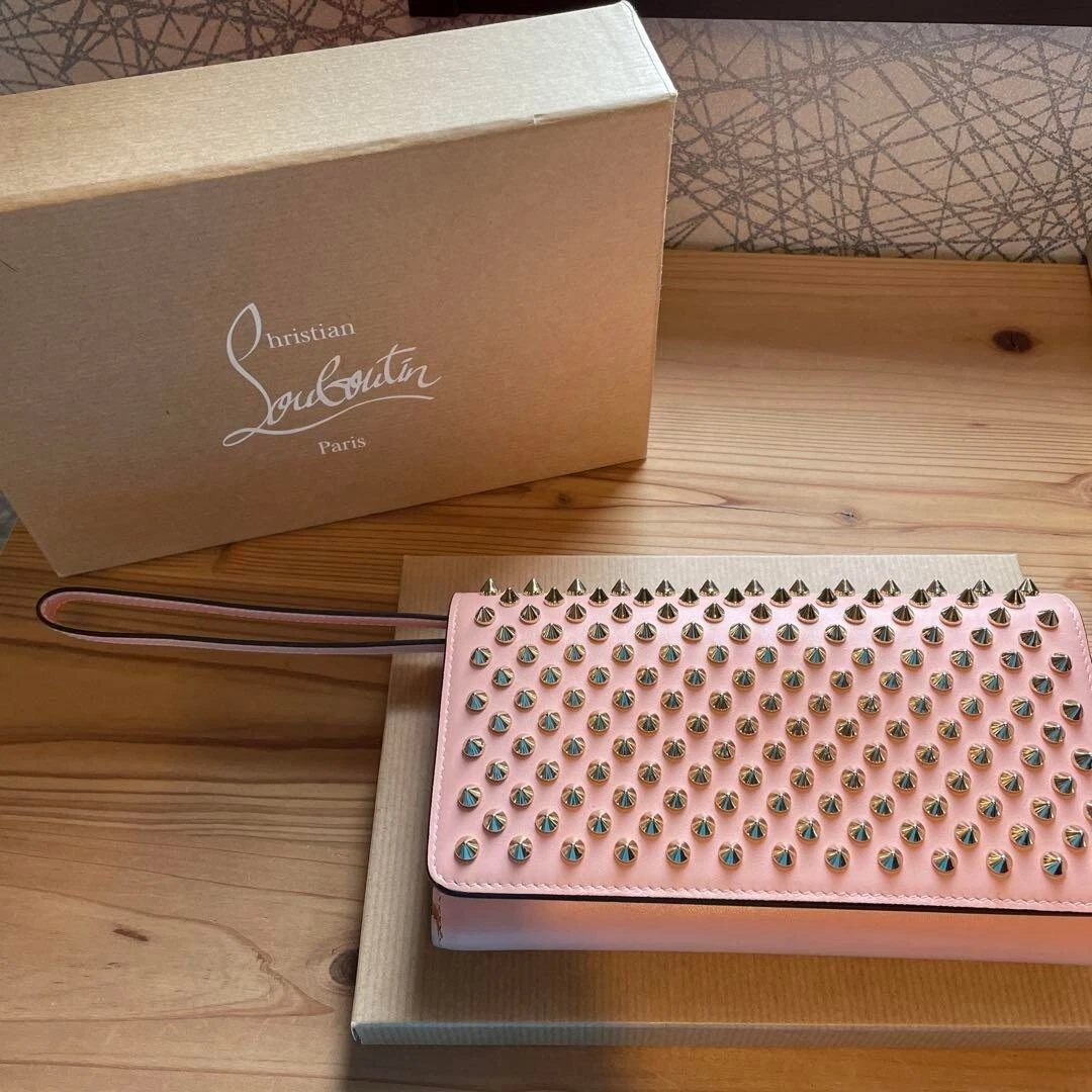 Christian Louboutin W MACARON WALLET CALF P SPIKES MYSTIC PINK GOLD