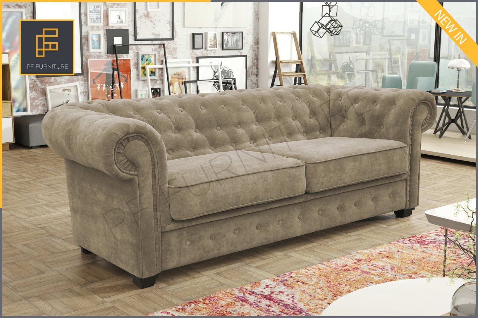 Cream Fabric Chesterfield Sofa Uk Baci Living Room