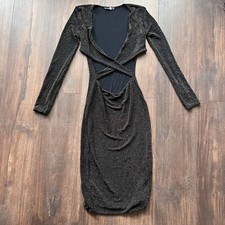 Gold glitter wrap bodycon midi dress.