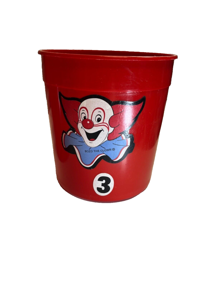 VINTAGE BOZO THE CLOWN LOT OF 3 PLASTIC GAME BUCKETS MAMMOTH USA CIRCUS