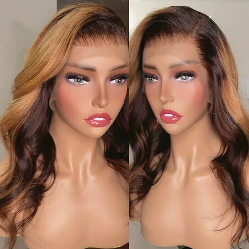 13x4 Deep Part Lace Front Human Hair Wigs Blonde Highlight Wigs Human Hair Brown - Picture 2 of 12