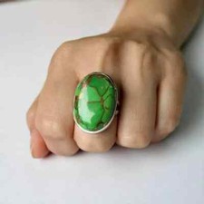 Green Turquoise Gemstone Ring 925 Sterling Silver Ring All Size R424
