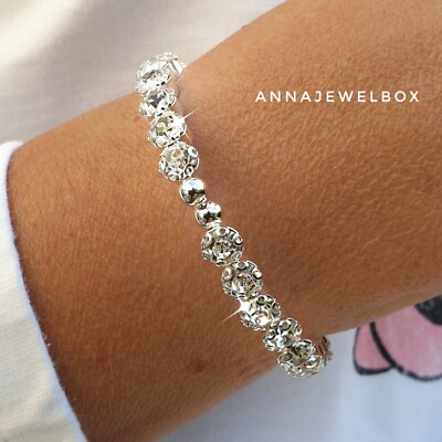 Silver Cubic Zirconia Diamant Crystal Tennis Bracelet Flexi Bangle Bridal Gift