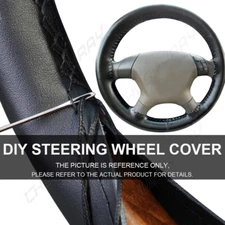 Black 15" DIY Car Steering Wheel Cover Genuine Leather For FORD Black New