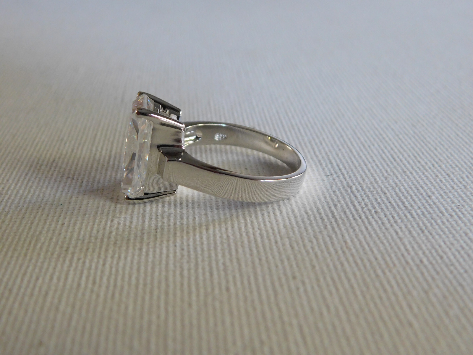 Sterling Silver Clear Stone Large Rectangle State… - image 2