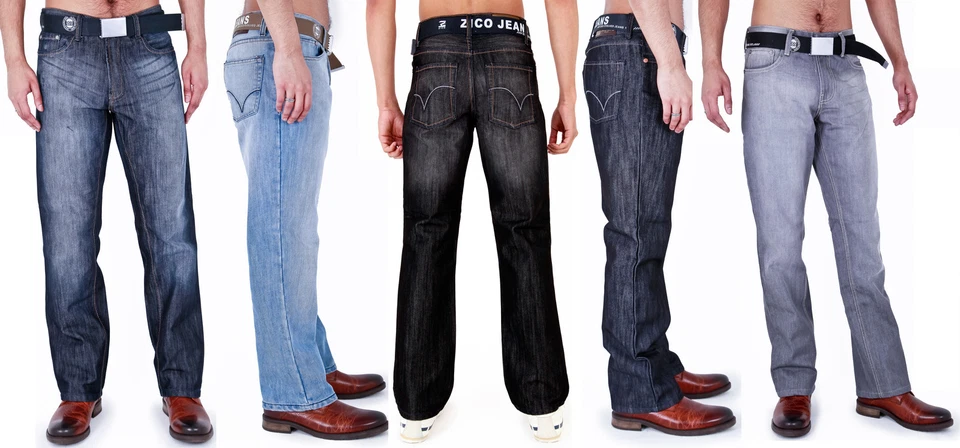 MENS CLASSIC JEANS REGULAR FIT WITH BELT BY AD 28 - 40 42 44 46 48 50 52 54