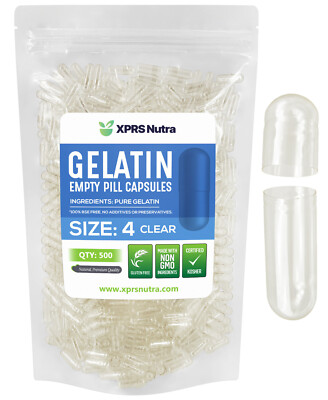 XPRS Nutra Size 4 Clear Small Empty Gelatin Capsules Gelcaps Kosher Pill