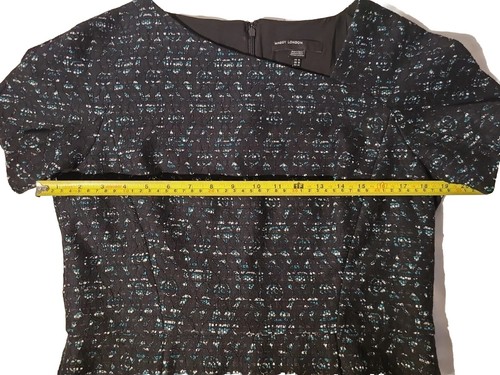 Maggy London - 14 Black Blue White Tweed Shift Dress Lined Slit Asymetrical Neck - Picture 9 of 10