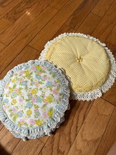 VTG Crochet trim Round Throw Pillow Floral 1970 s Bundle