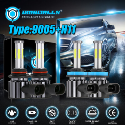 For Peterbilt 579 587 Trucks 6Sides 9005 H11 LED Headlight Bulbs Hi/Lo Kit 6500K