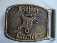 VINTAGE ENGLISH LEATHER BRASS BELT BUCKLE