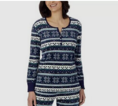 Nautica Women's Pajama Sleepwear TOP ONLY(Navy Blue Snowflake L
