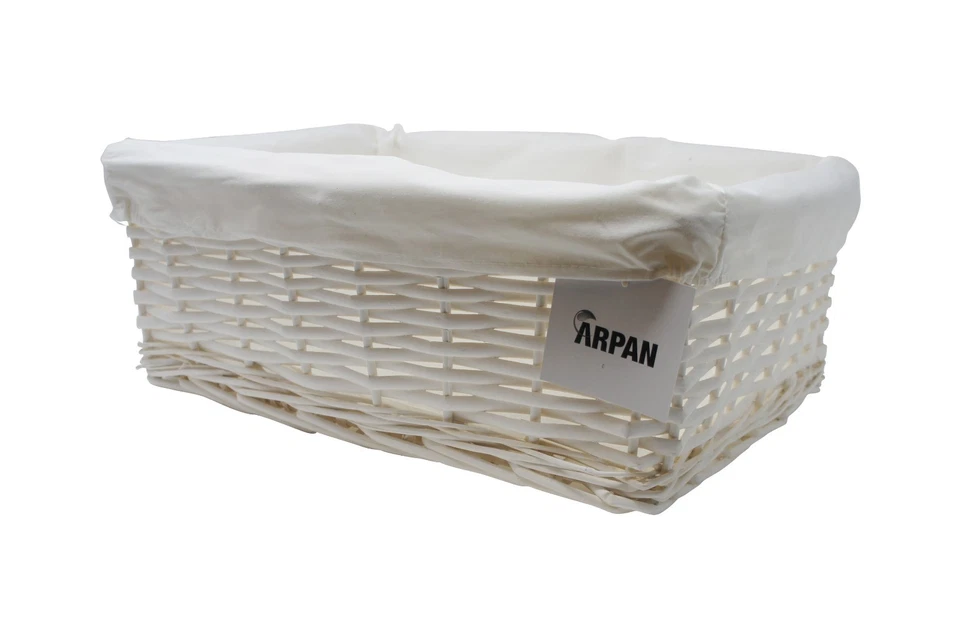 Arpan Hamper Storage Basket Large White Wicker With White Cloth Lining - Image 2 of 4
