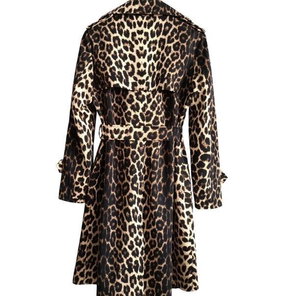 Gabardina para mujer con estampado de leopardo de longitud media de moda ajustada de manga larga NUEVO Foto 2 de 4