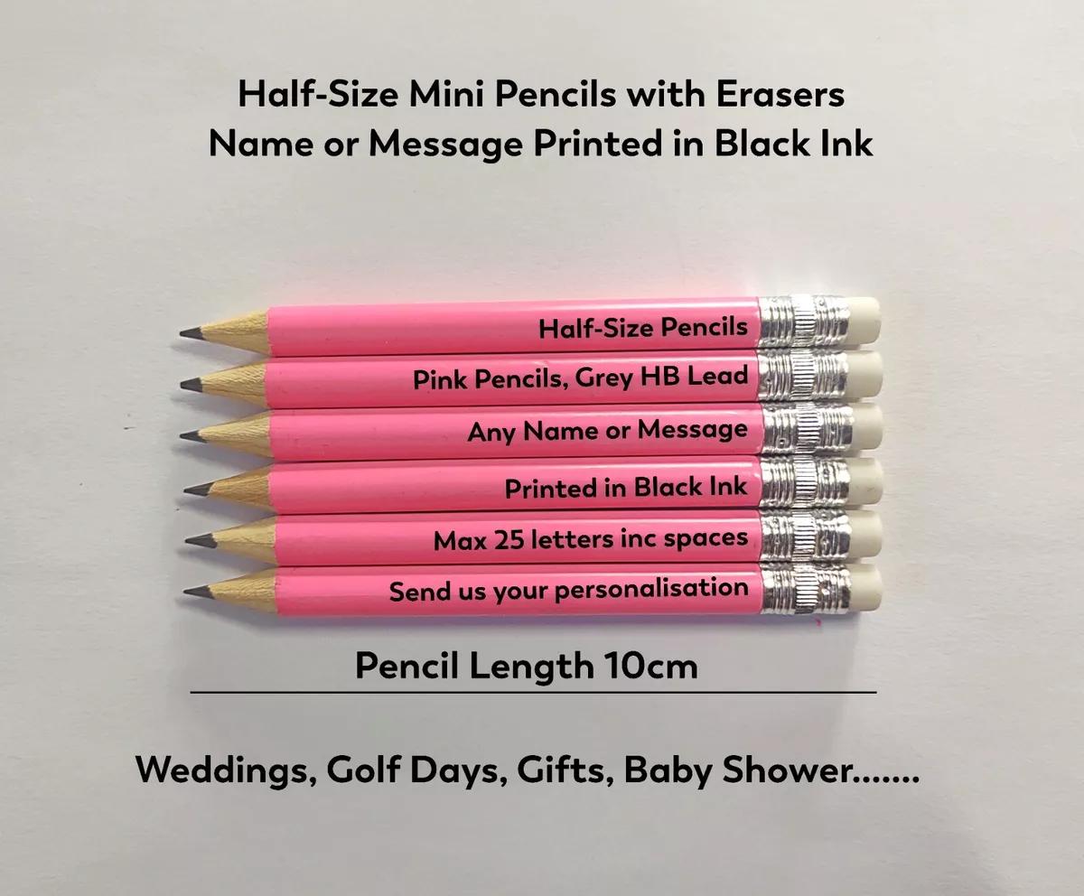 Personalised Printed Half Size Pencils with Erasers. Golf Gift Wedding Events
