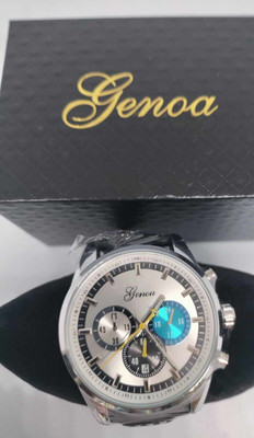 Genoa MultiFunctional Quartz movement watch with blk Leather Strap with box 