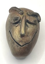 Iridescent Clay Art Pottery Face Spirit Rattle Shaker Paperweight -Signed JW