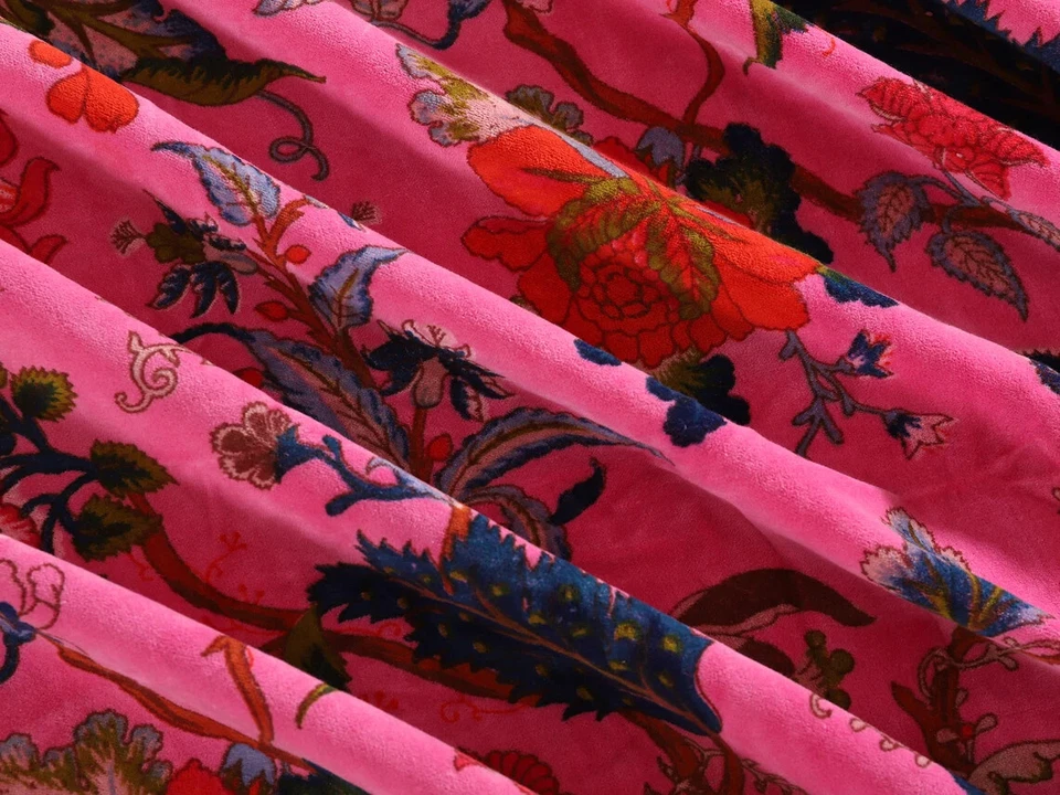 Luxury Soft Velvet Floral Print Fabric Indian Dress Sewing Upholstery Fabric - Image 3 of 4
