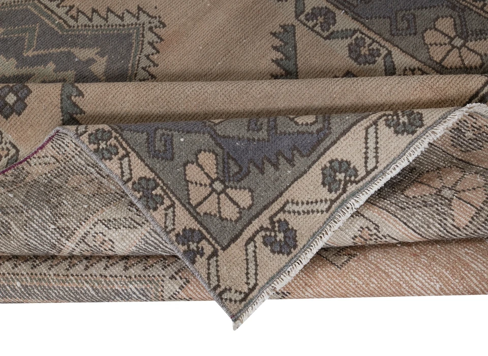 4.6x10.5 Ft Old Handmade Corridor Rug with Medallions, Wide Hallway Runner - Image 3 of 4