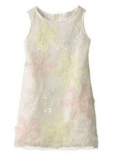 New Biscotti Girl's Chic Ivory Sequin Yellow  Pink Flowers Chemise Dress Size 5