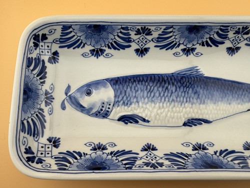 Royal Delft Porcelain 11.25" Blue Herring Fish Dish by Artist Reuver J. De - Picture 8 of 15