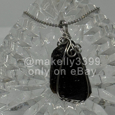 Natural Moldavite Wire wrapped Pendant (Sterling Silver Chain Necklace included)
