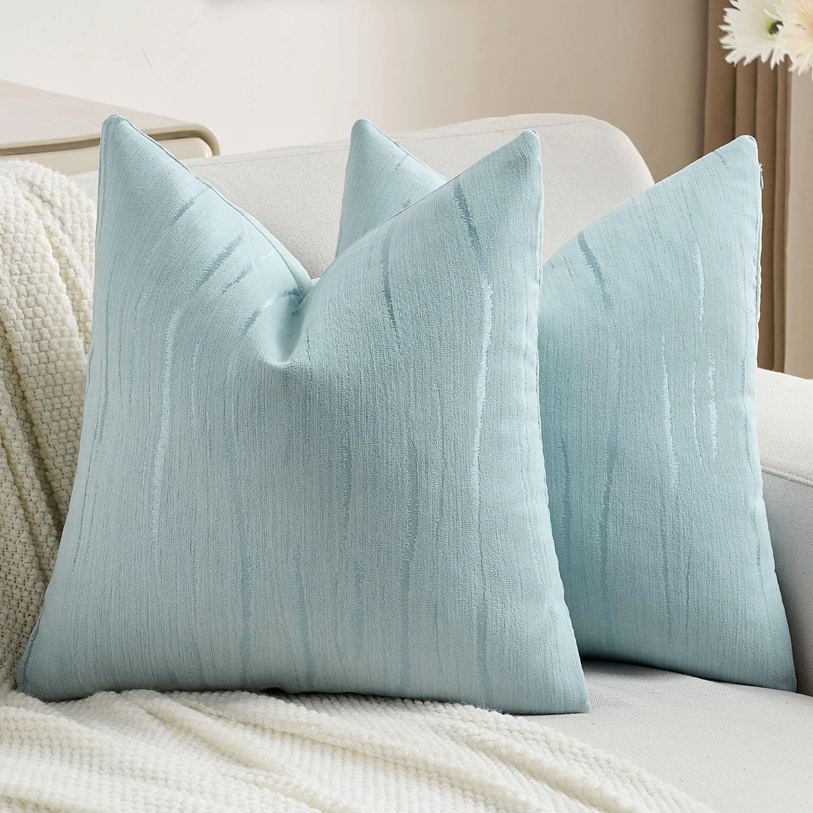 Pack of 2 Chenille Decorative Throw Pillow Covers 18x18 Inch,Soft Embossed St...