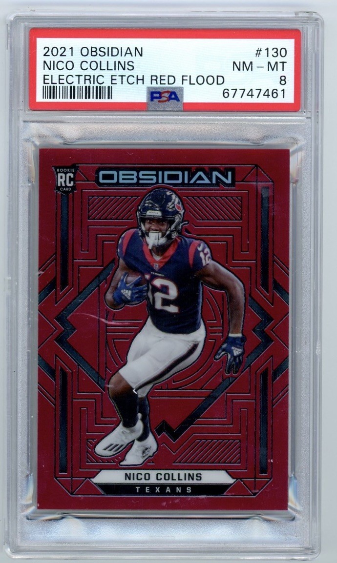 2021 Panini Obsidian #130 Nico Collins Rookie Electric Etch Red Flood /26 PSA 8