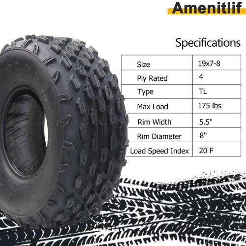 2pcs 19x7.00-8 Sport ATV Tires All Terrain AT 4 Ply Tubeless 19x7-8 19x7x8 - Picture 8 of 11