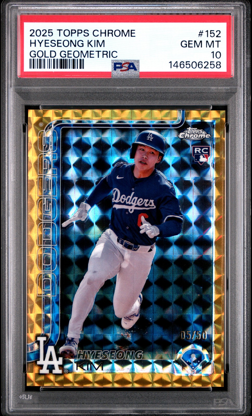 2025 TOPPS CHROME GOLD GEOMETRIC #152 HYESEONG KIM 5/50 PSA 10