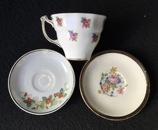 Vintage Porcelain Hand Decorated Old Royal Bond China Teacup & 2 Saucer 22K Gold