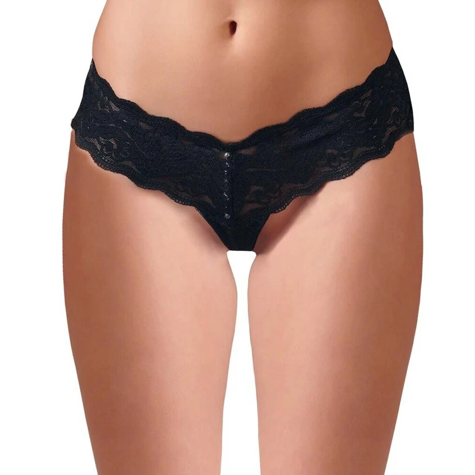 String Damen Dessous sexy Perlenkette florale Spitze schwarz Unterwäsche "Paola - Bild 2 von 4