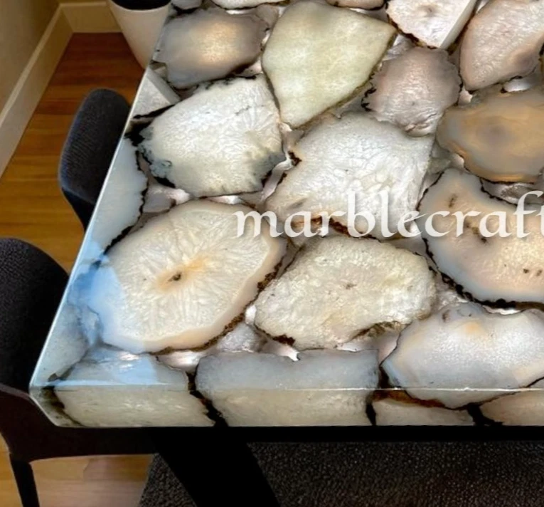 Handmade Agate Table Top: Natural Stone Inlay, Square Kitchen Table & Home Decor - Image 2 of 4