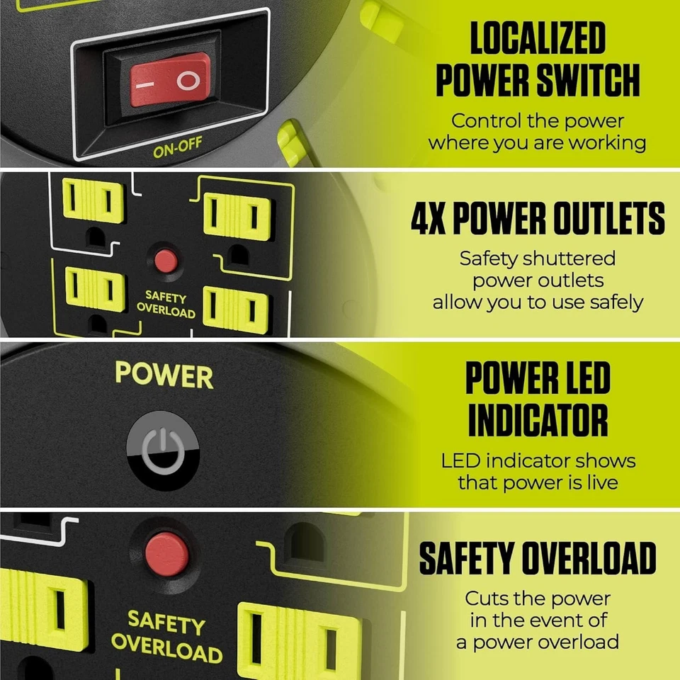 Retractable Extension Cord Reel with 4 Grounded Outlets - Image 4 of 4
