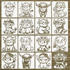 Highland Cow Stencils 15pcs Reusable Craft Templates Art Template Painting Cows