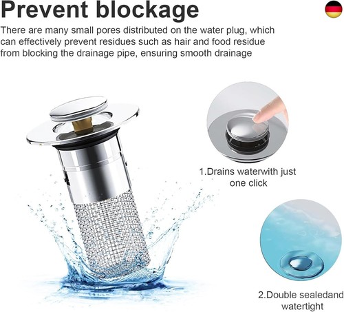 Abflussstopfen, 3 Stück Edelstahl Bodenabflusssieb, Abflusssieb Waschbecken, - Bild 6 von 7