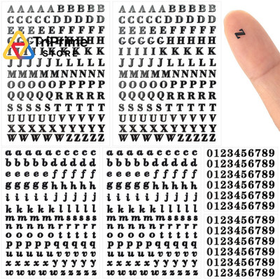 OIIKI 640pcs Small Metal Letter Number Stickers, 3D Self-Adhesive Mini Black